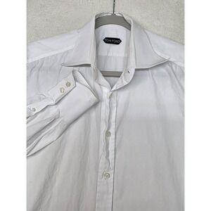Tom Ford Shirt Mens 16.5 White Solid Slim Fit Dress Cotton Button Down